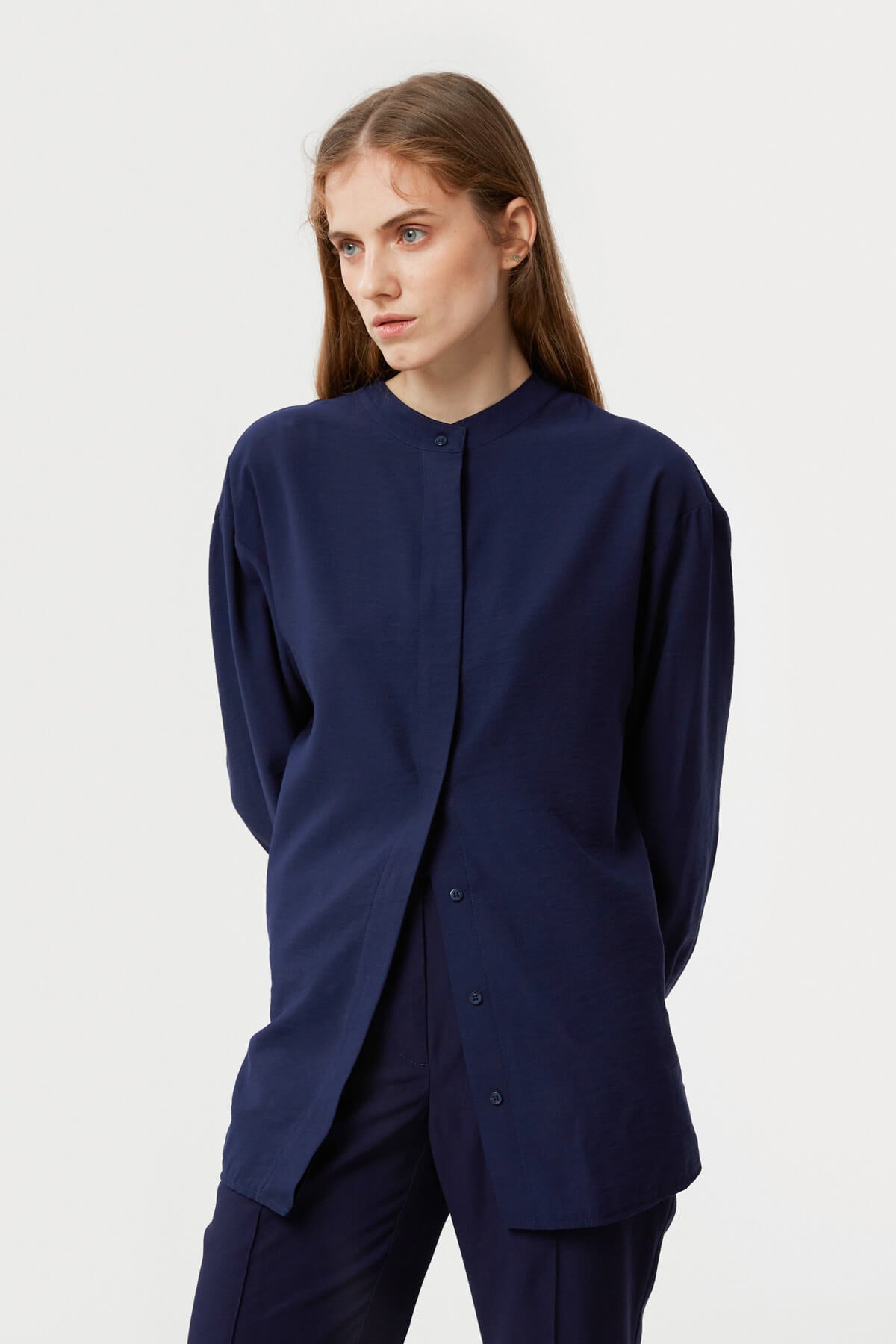 NAVY BLUE LOOSE FIT VISCOSE SHIRT