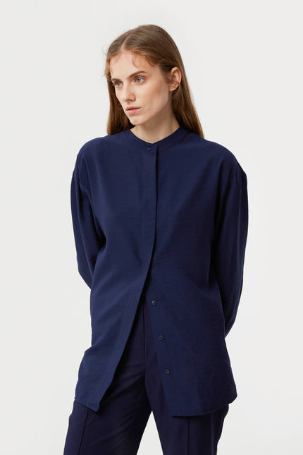 NAVY BLUE LOOSE FIT VISCOSE SHIRT