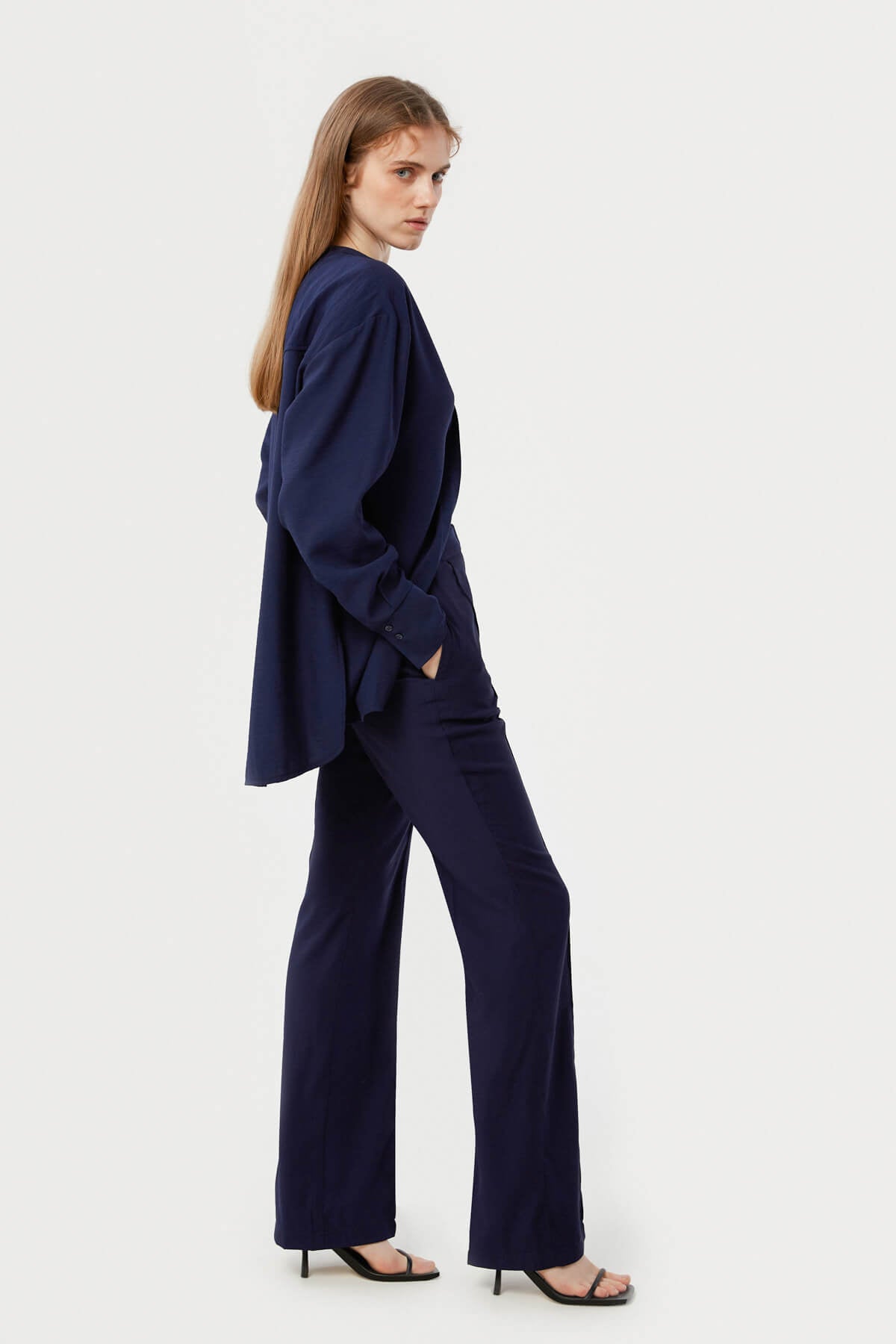 NAVY BLUE LOOSE FIT VISCOSE SHIRT