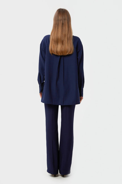 NAVY BLUE LOOSE FIT VISCOSE SHIRT