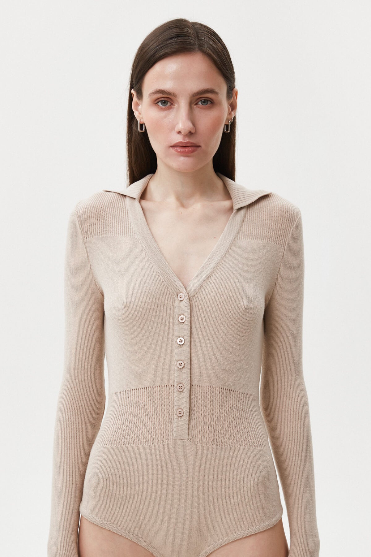 BEIGE KNITTED BODYSUIT WITH VISCOSE