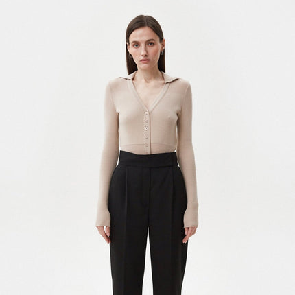 BEIGE KNITTED BODYSUIT WITH VISCOSE