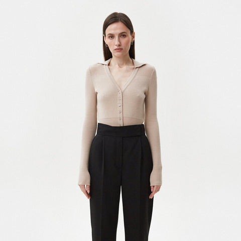 BEIGE KNITTED BODYSUIT WITH VISCOSE