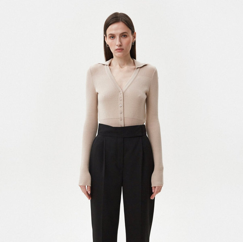 BEIGE KNITTED BODYSUIT WITH VISCOSE
