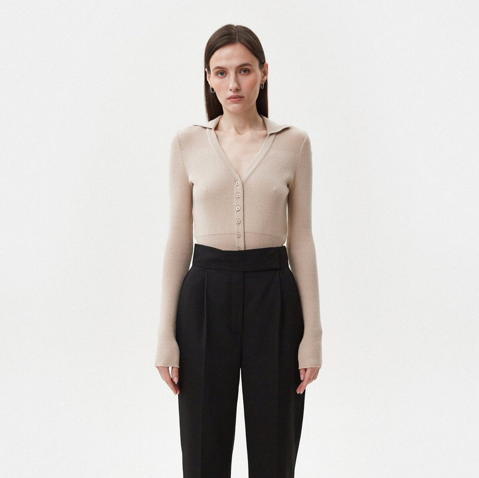 BEIGE KNITTED BODYSUIT WITH VISCOSE
