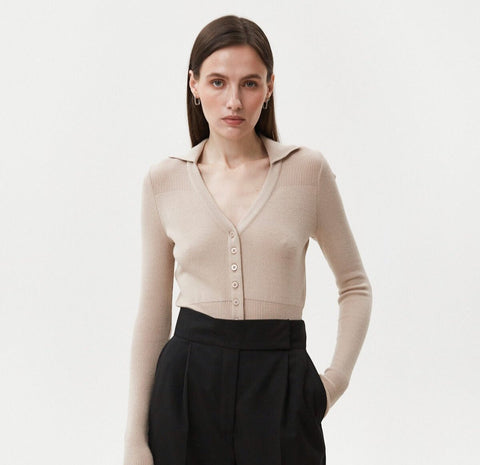 BEIGE KNITTED BODYSUIT WITH VISCOSE