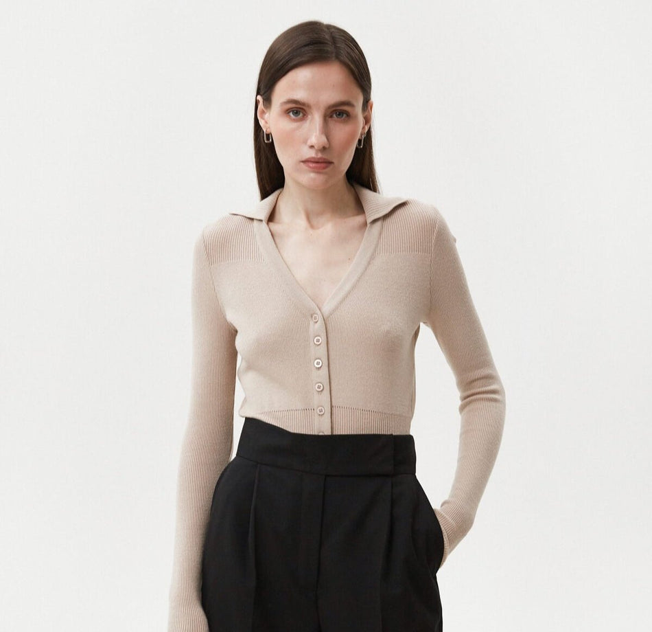 BEIGE KNITTED BODYSUIT WITH VISCOSE