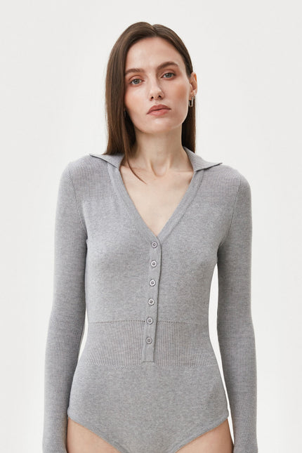 GREY KNITTED BODYSUIT WITH VISCOSE