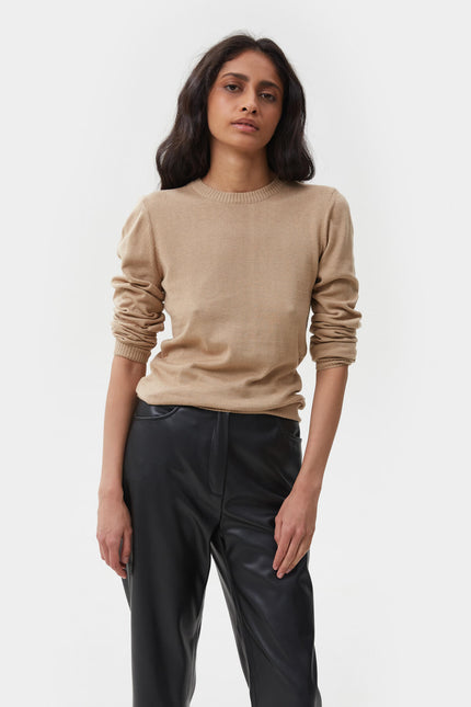 BEIGE KNITTED COTTON JUMPER