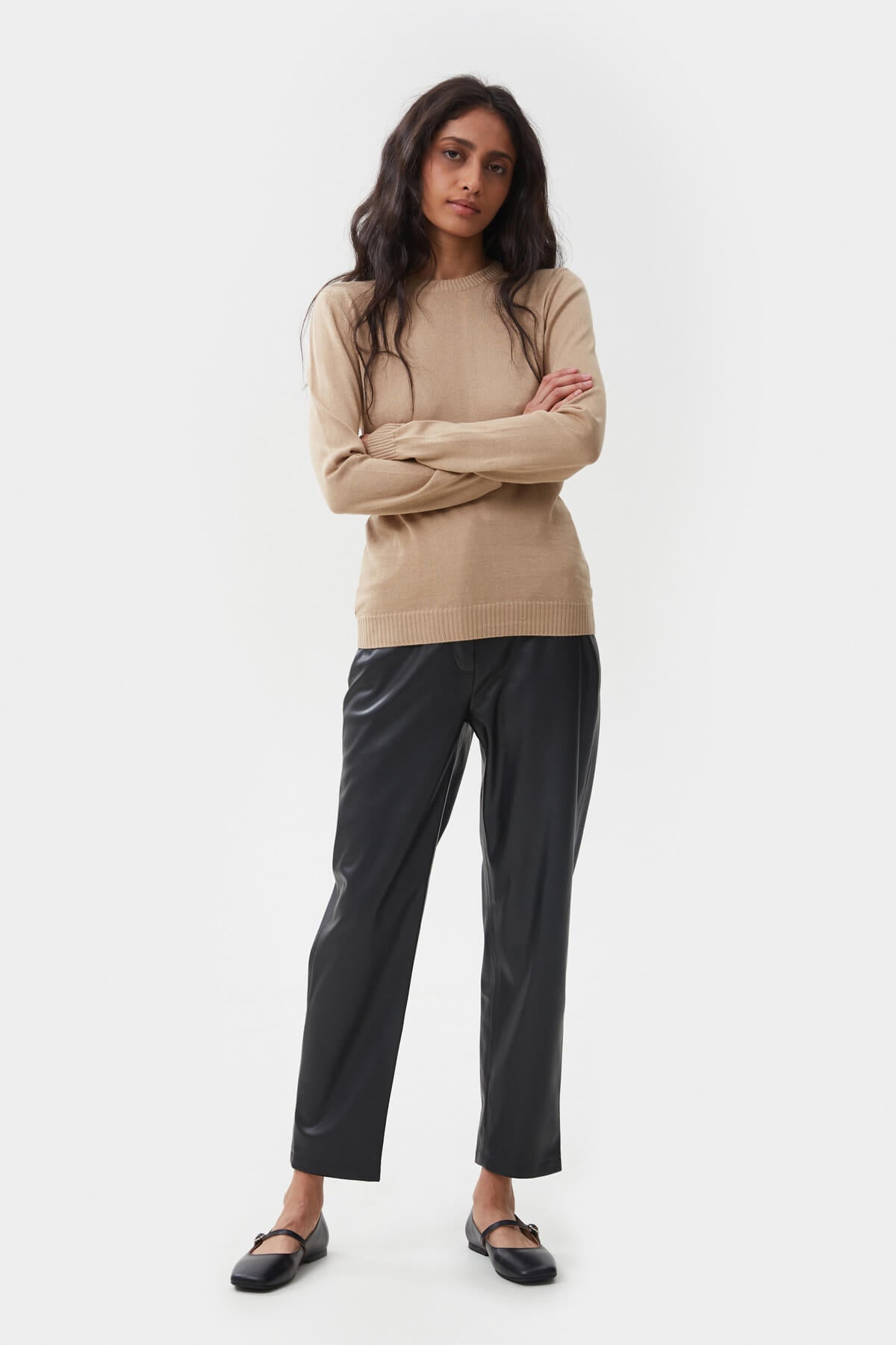 BEIGE KNITTED COTTON JUMPER