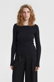 BLACK JERSEY JUMPER WITH FIGURED NECK