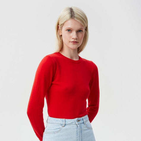 RED KNITTED COTTON JUMPER