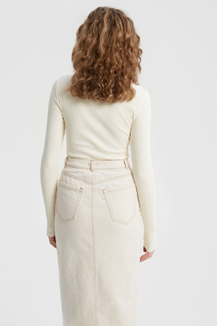 MILKY JERSEY JUMPER WITH FIGURED NECK
