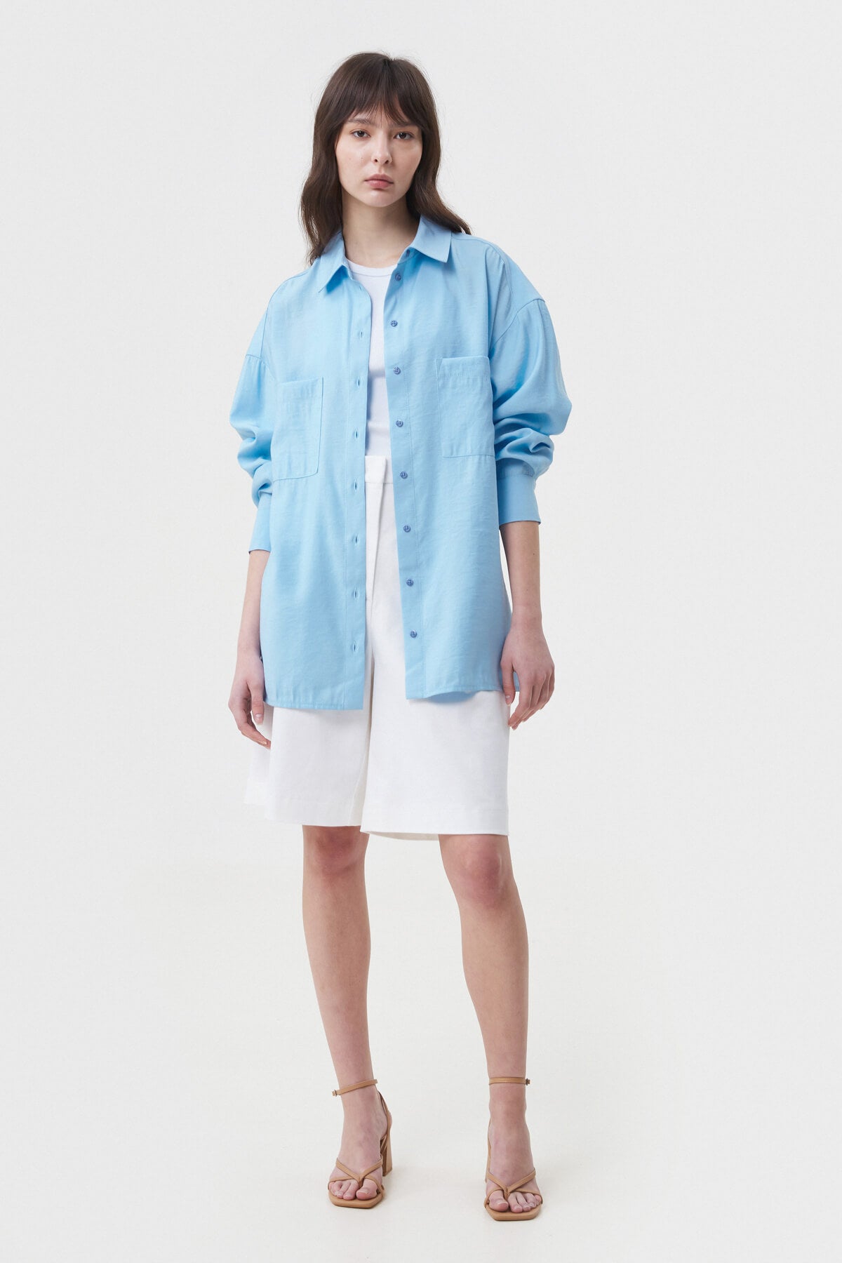 BLUE LOOSE-FIT VISCOSE SHIRT