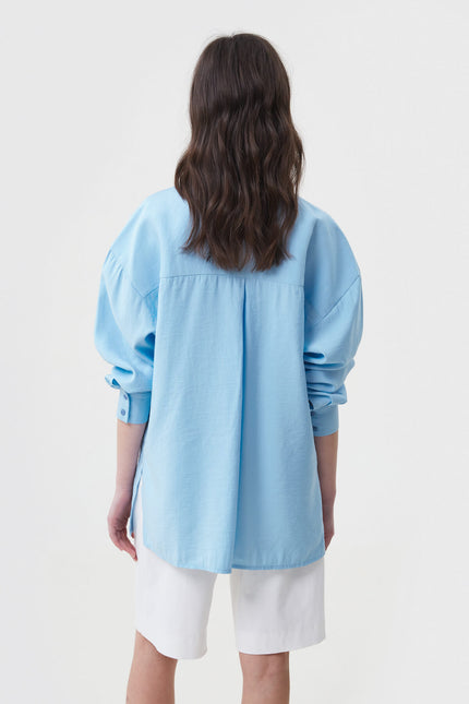 BLUE LOOSE-FIT VISCOSE SHIRT