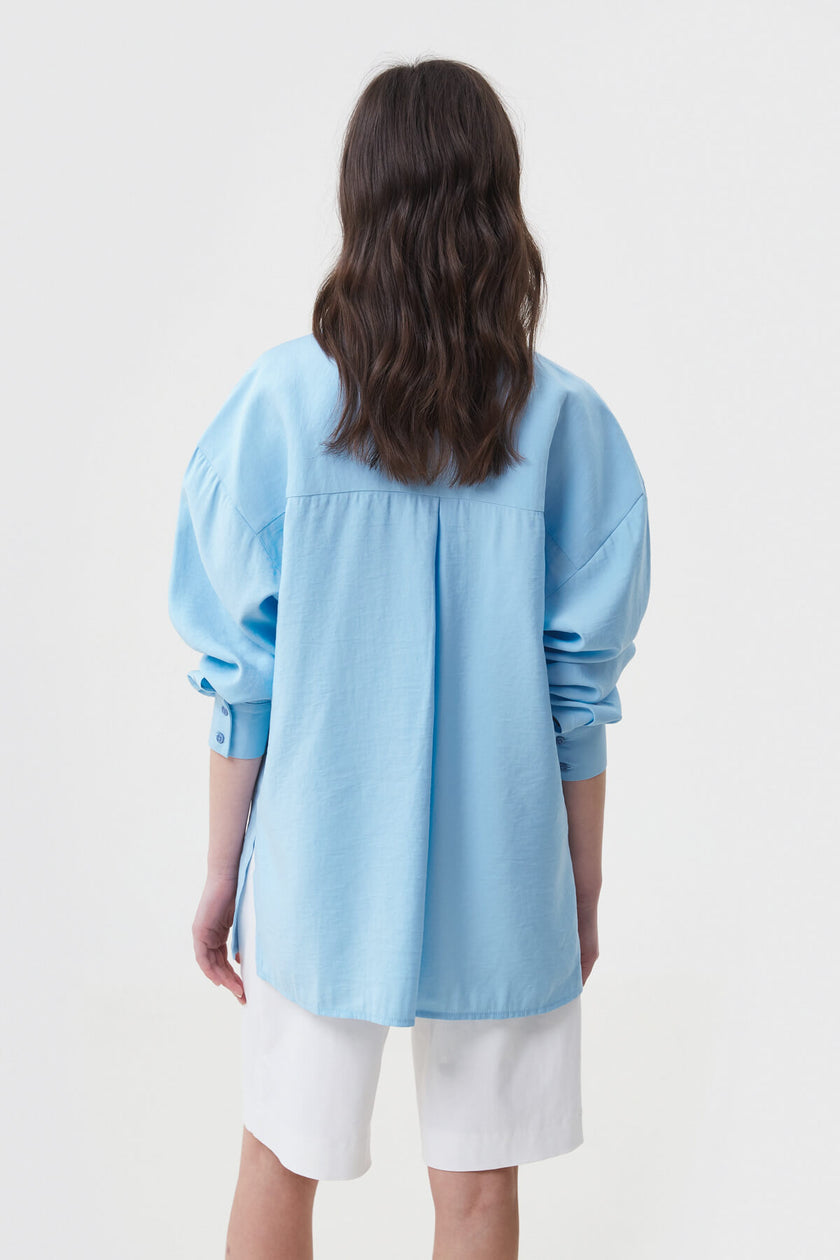BLUE LOOSE-FIT VISCOSE SHIRT