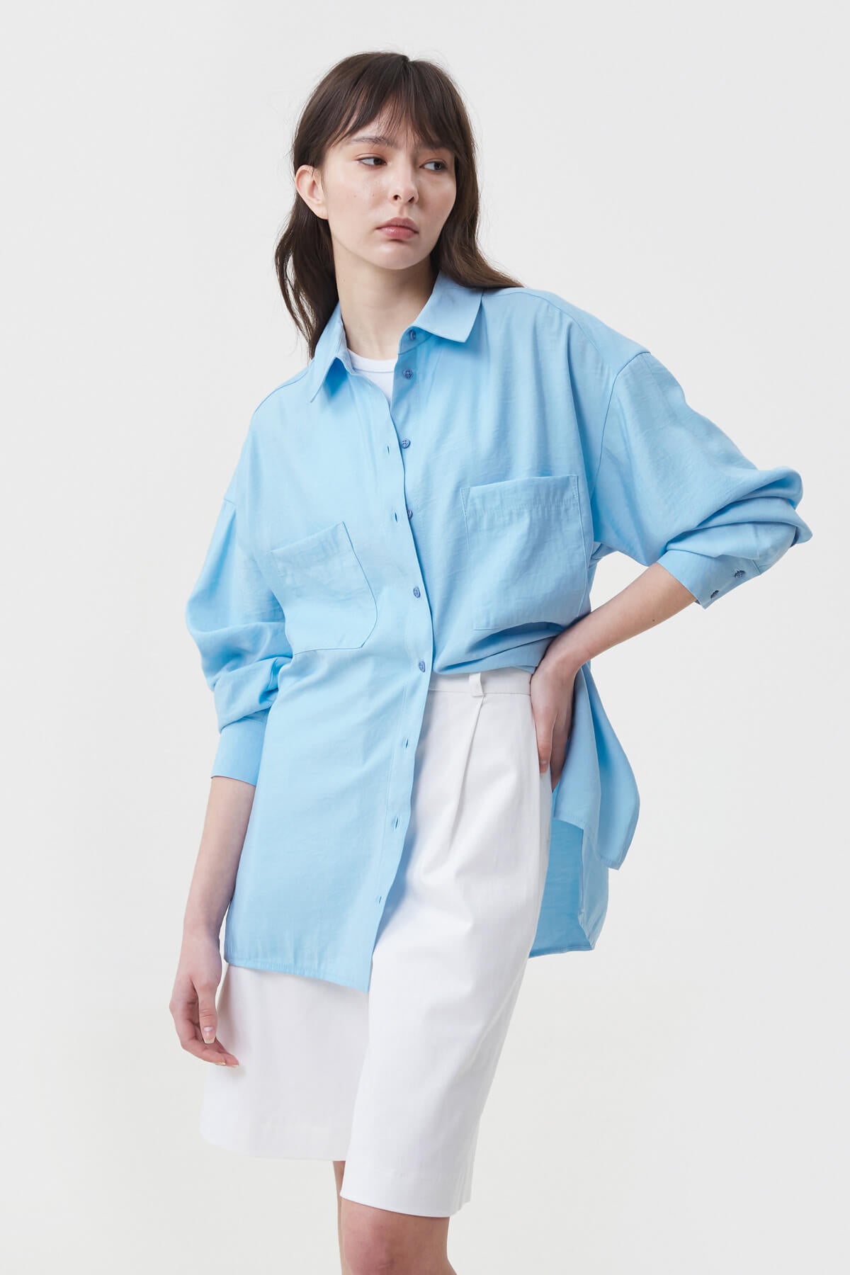 BLUE LOOSE-FIT VISCOSE SHIRT