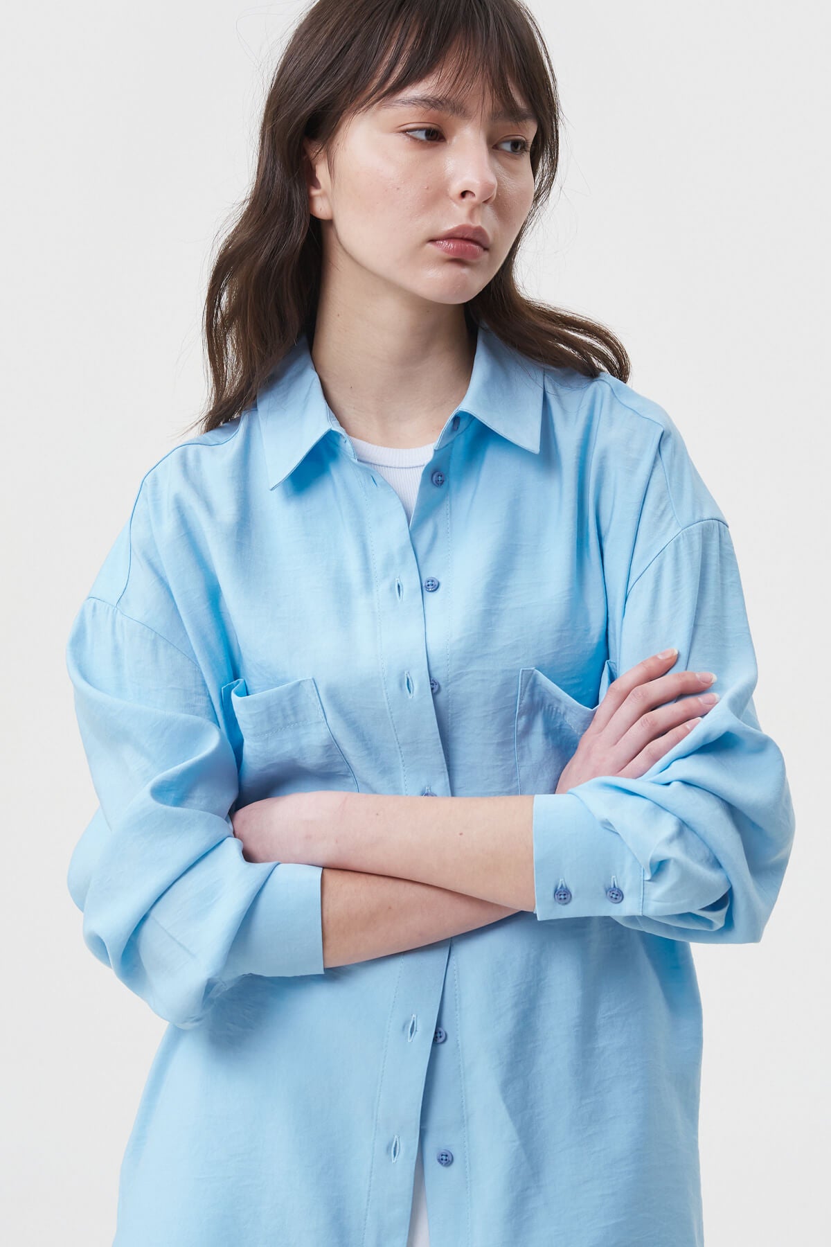 BLUE LOOSE-FIT VISCOSE SHIRT