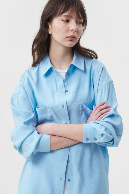 BLUE LOOSE-FIT VISCOSE SHIRT
