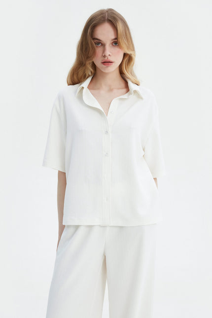 MILKY VISCOSE SHIRT WITH SHORT SLEEVES