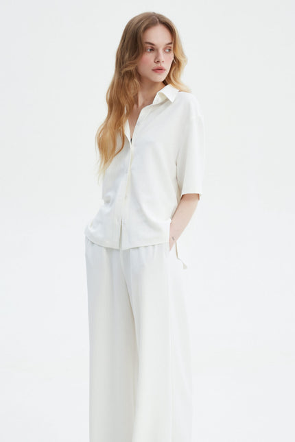 MILKY VISCOSE SHIRT WITH SHORT SLEEVES