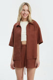 CHOCOLATE LINEN SHIRT WITH ELBOW LENGTH SLEEVES
