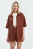 CHOCOLATE LINEN SHIRT WITH ELBOW LENGTH SLEEVES