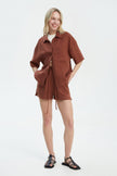 CHOCOLATE LINEN SHIRT WITH ELBOW LENGTH SLEEVES