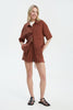 CHOCOLATE LINEN SHIRT WITH ELBOW LENGTH SLEEVES