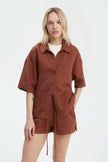 CHOCOLATE LINEN SHIRT WITH ELBOW LENGTH SLEEVES