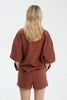 CHOCOLATE LINEN SHIRT WITH ELBOW LENGTH SLEEVES