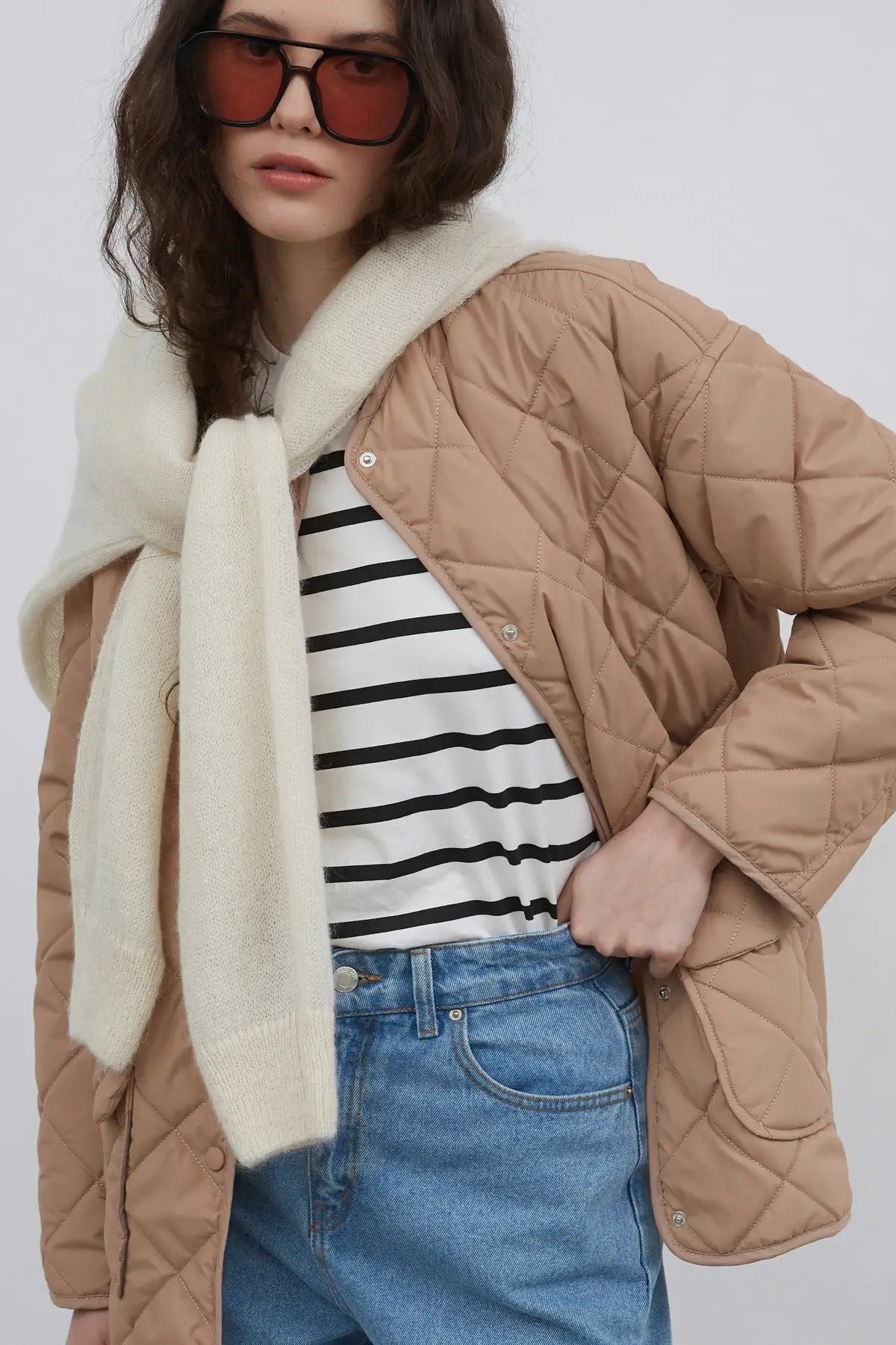 QUILTED BEIGE HEATED JACKET