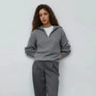 Gray knitted zip sweater with cotton