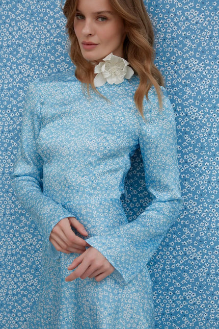 SHORT BLUE SATIN DRESS