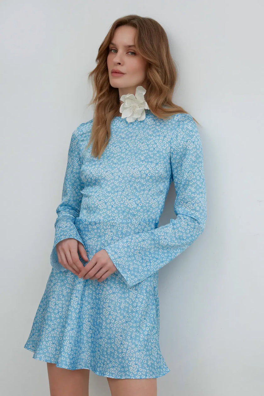SHORT BLUE SATIN DRESS