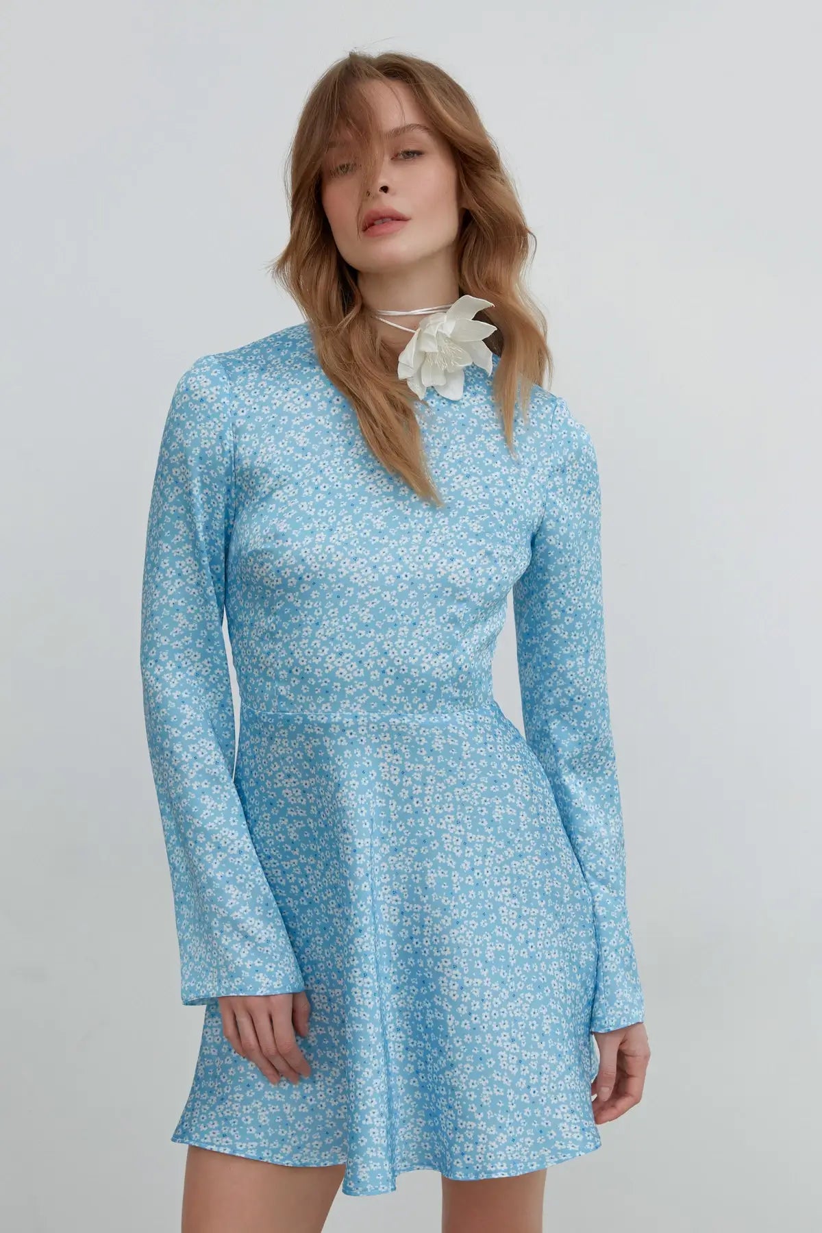 SHORT BLUE SATIN DRESS