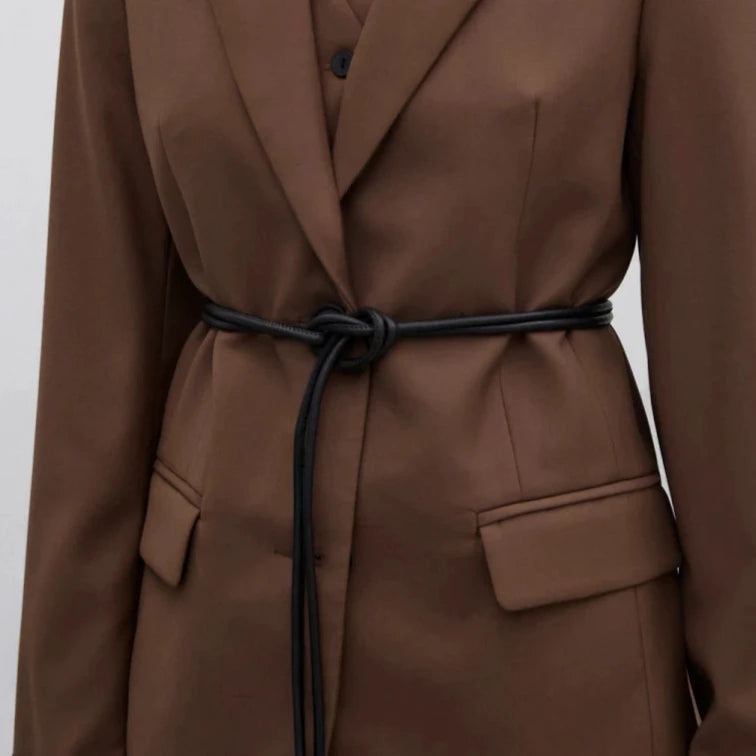 Chocolate single-breasted straight-cut jacket made of viscose.