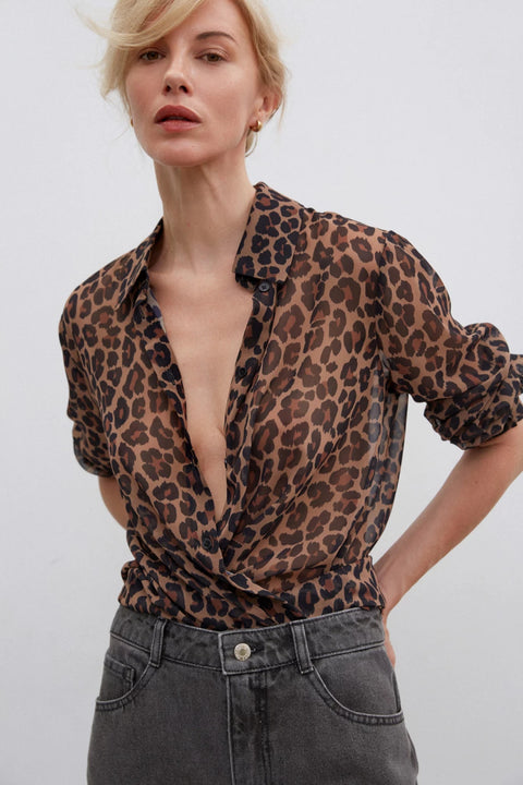 Chiffon shirt in leopard print