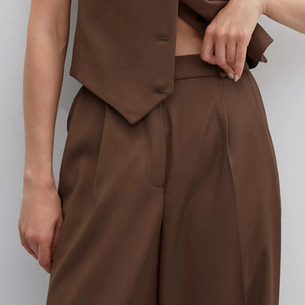 Chocolate long palazzo trousers made of viscose