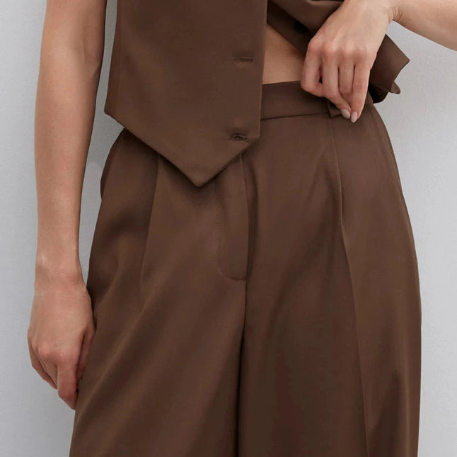 Chocolate long palazzo trousers made of viscose