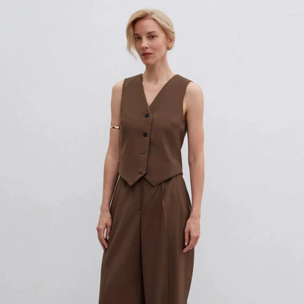 Chocolate long palazzo trousers made of viscose