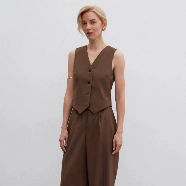 Chocolate long palazzo trousers made of viscose