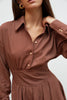 Chocolate short dress with a geometric print made of viscose
