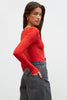 Red knit bodysuit with a round neckline