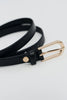 Black leather belt with a semicircular gold buckle