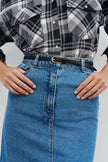 Black leather belt with a semicircular gold buckle