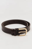 Brown leather belt with gold buckle