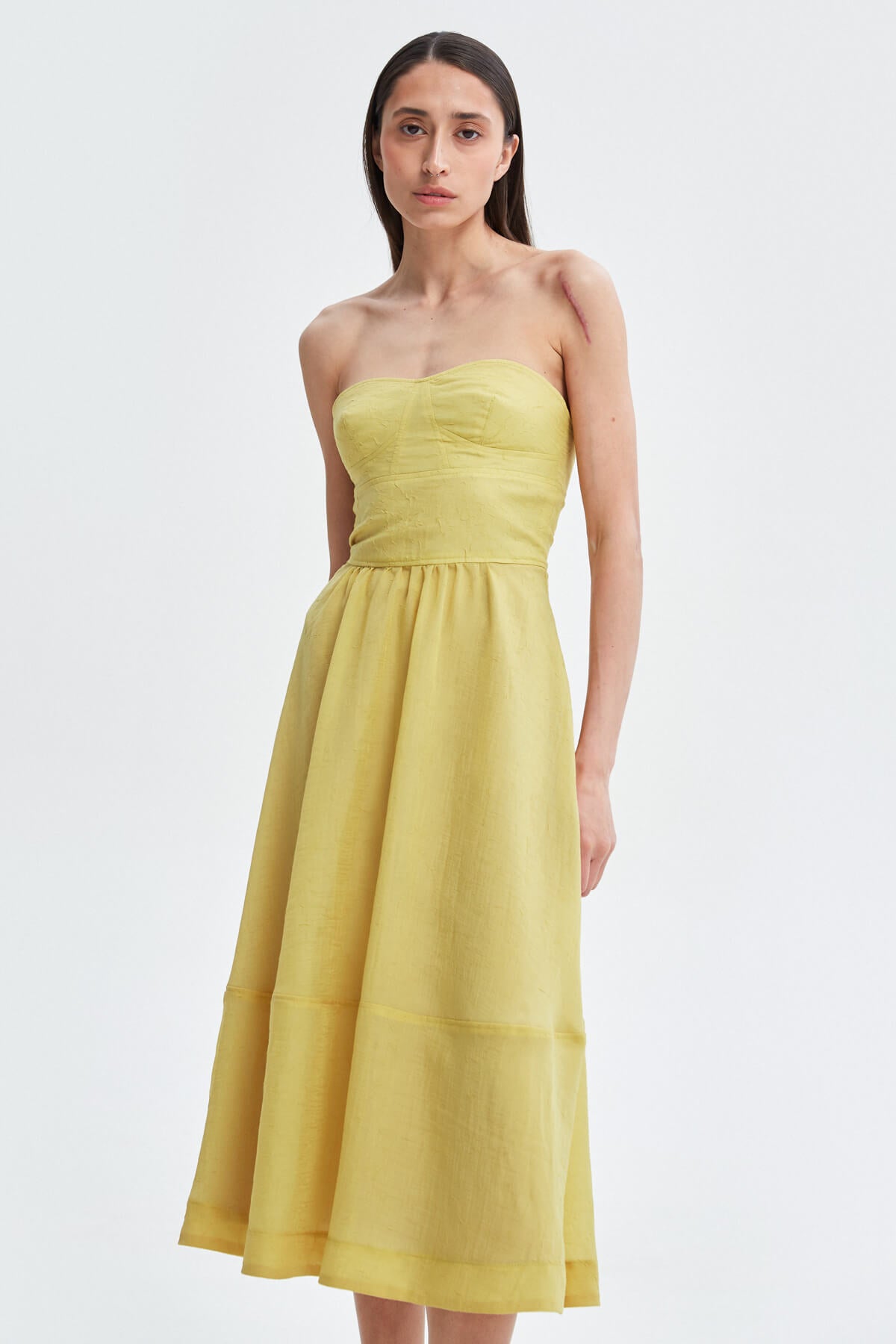 OFF-THE-SHOULDER CHIFFON MIDI DRESS