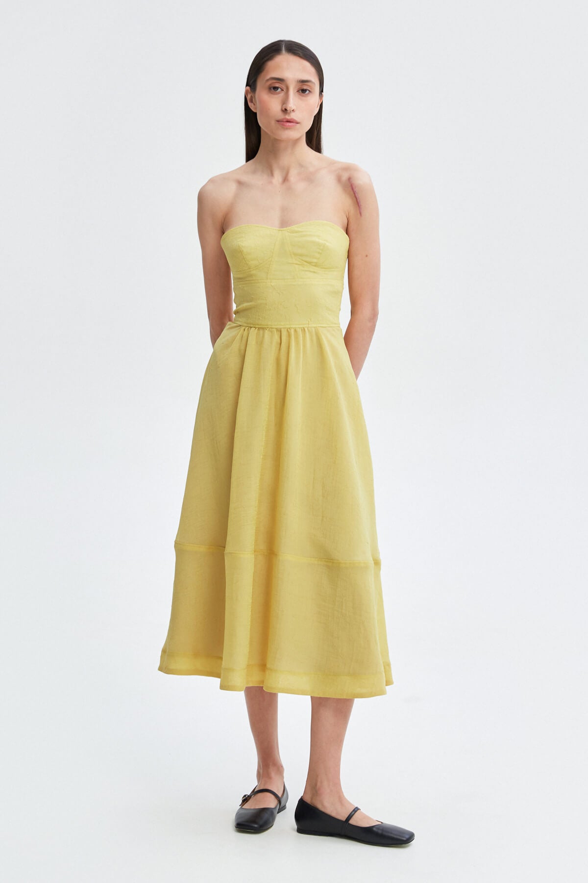 OFF-THE-SHOULDER CHIFFON MIDI DRESS